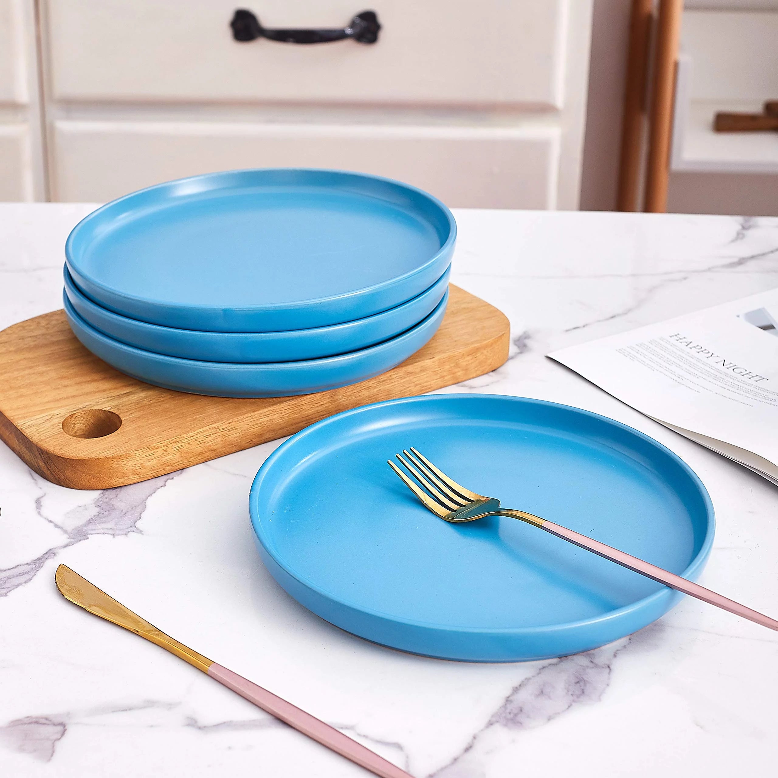Christmas Dinner Plates Set of 4 Matte Ceramic 8 Inch F912