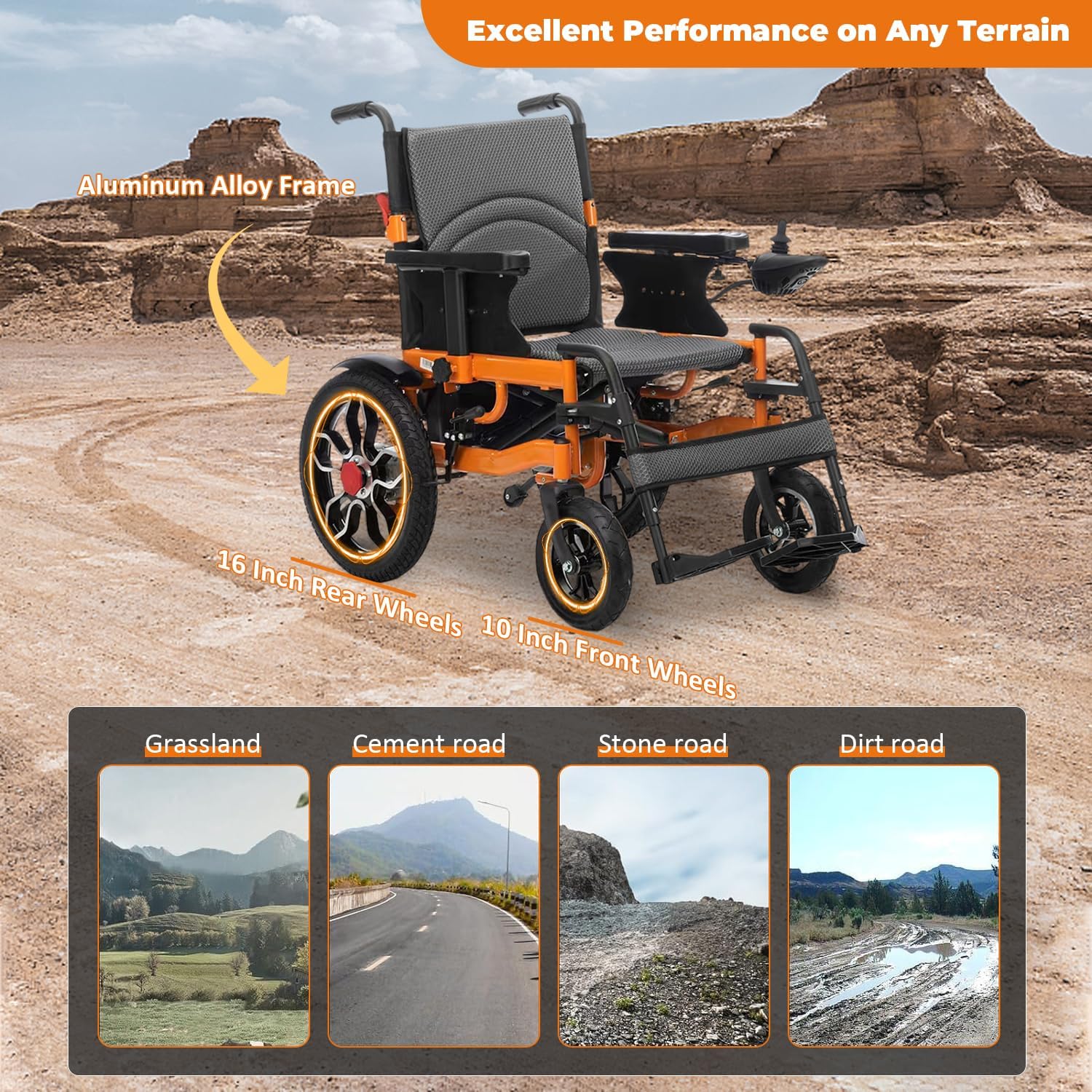 Foldable Electric Wheelchair for Adults, 21in Wide, 500W All Terrain C9993