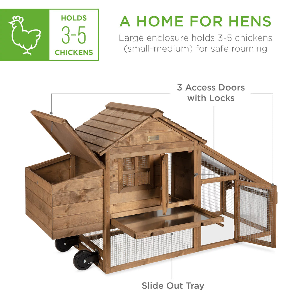 Mobile Fir Wood Chicken Coop Tractor Hen House with Wheels J1446