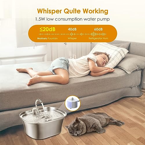 Cat Water Fountain with Water Level Window, 3.2L Stainless Steel E59293