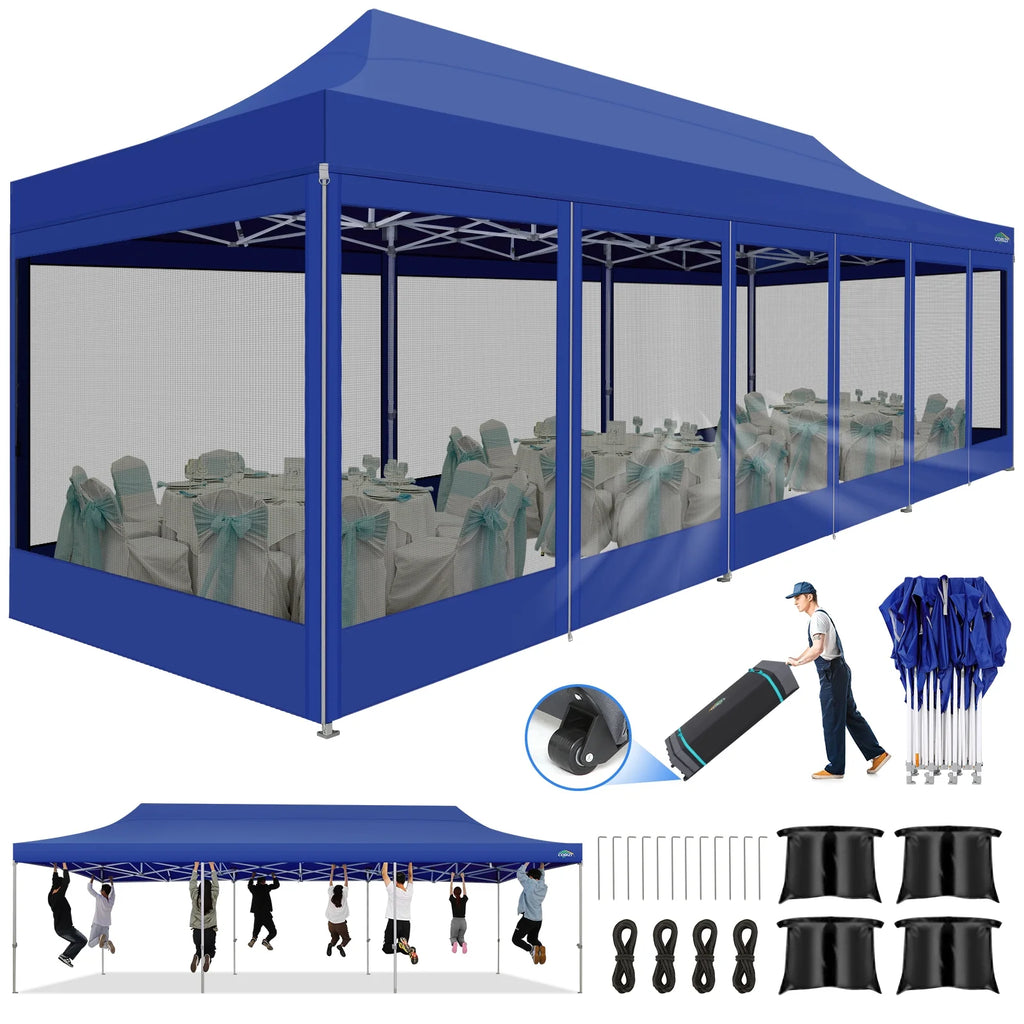 10x30 Pop Up Canopy Tent with Netting and Sidewalls, Waterproof, Outdoor Party Shelter H534