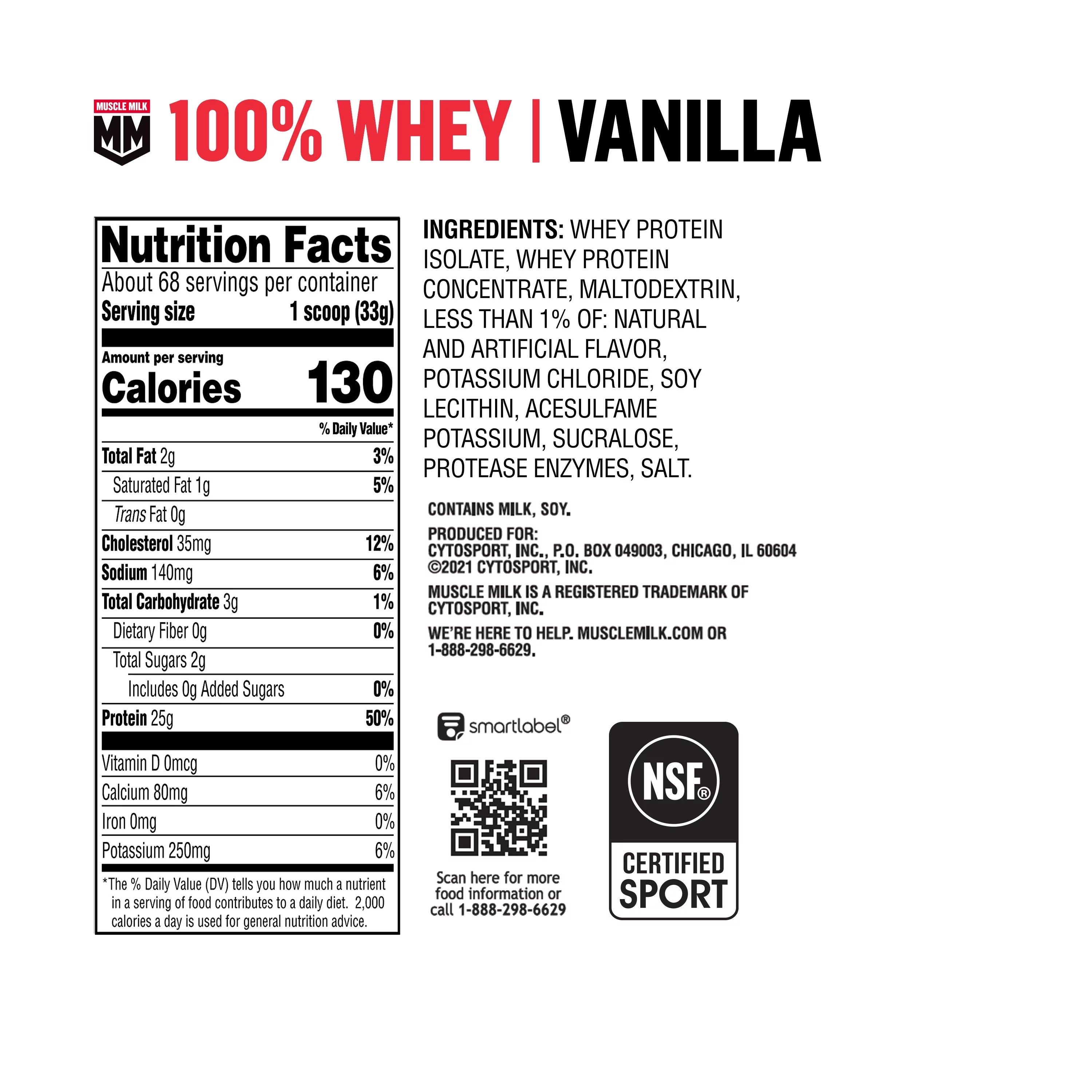 Vanilla Whey Protein Powder, 5 Pound W91228