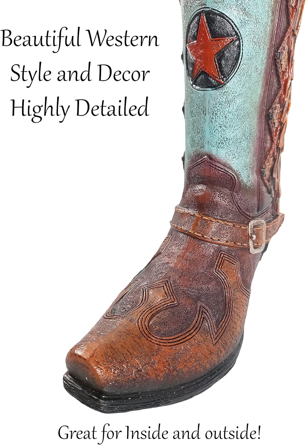 Cowboy Boot Flower Vase 12 Inch Brown Teal Tassel N4486