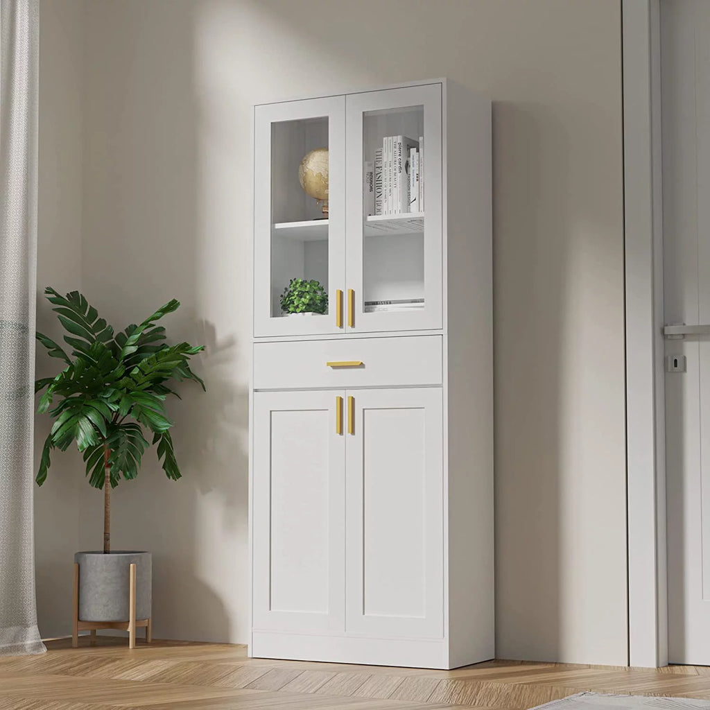 White Display Cabinet with Acrylic Glass Doors and Drawer U2968