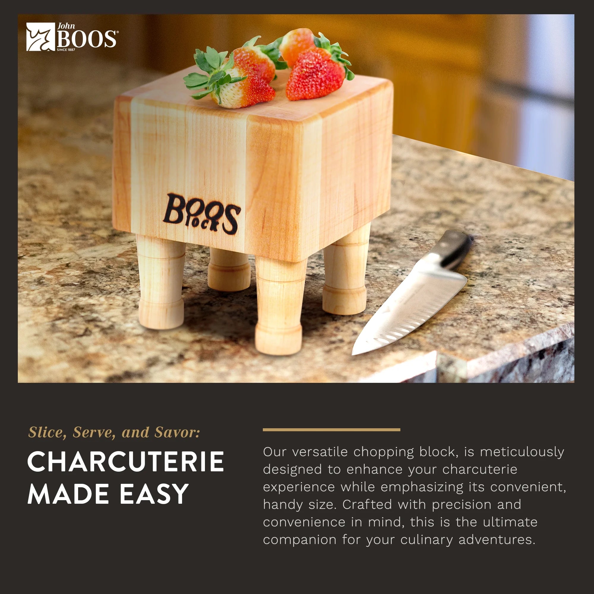 Maple Wood Cutting Board with Feet, 6 x 6 Inches Z166335