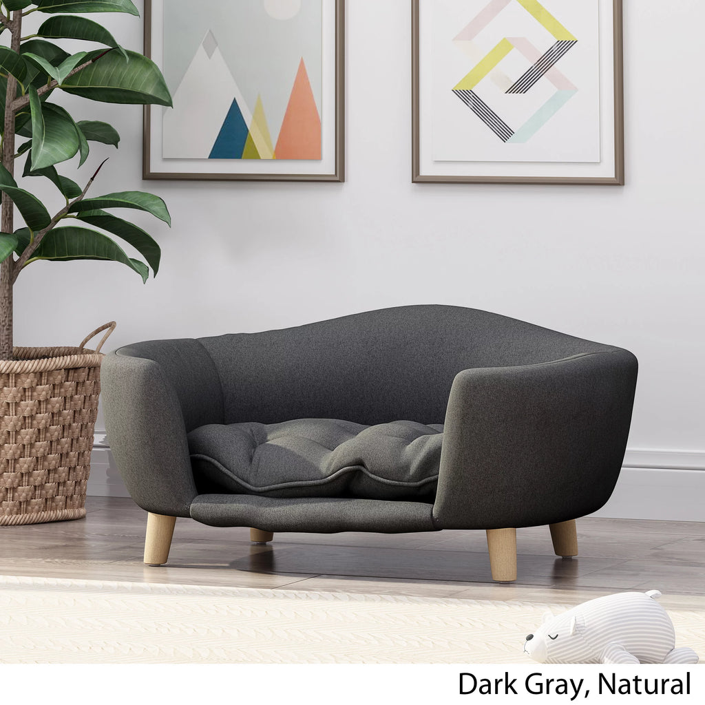 Mid Century Small Plush Pet Bed, Dark Gray and Natural R30939