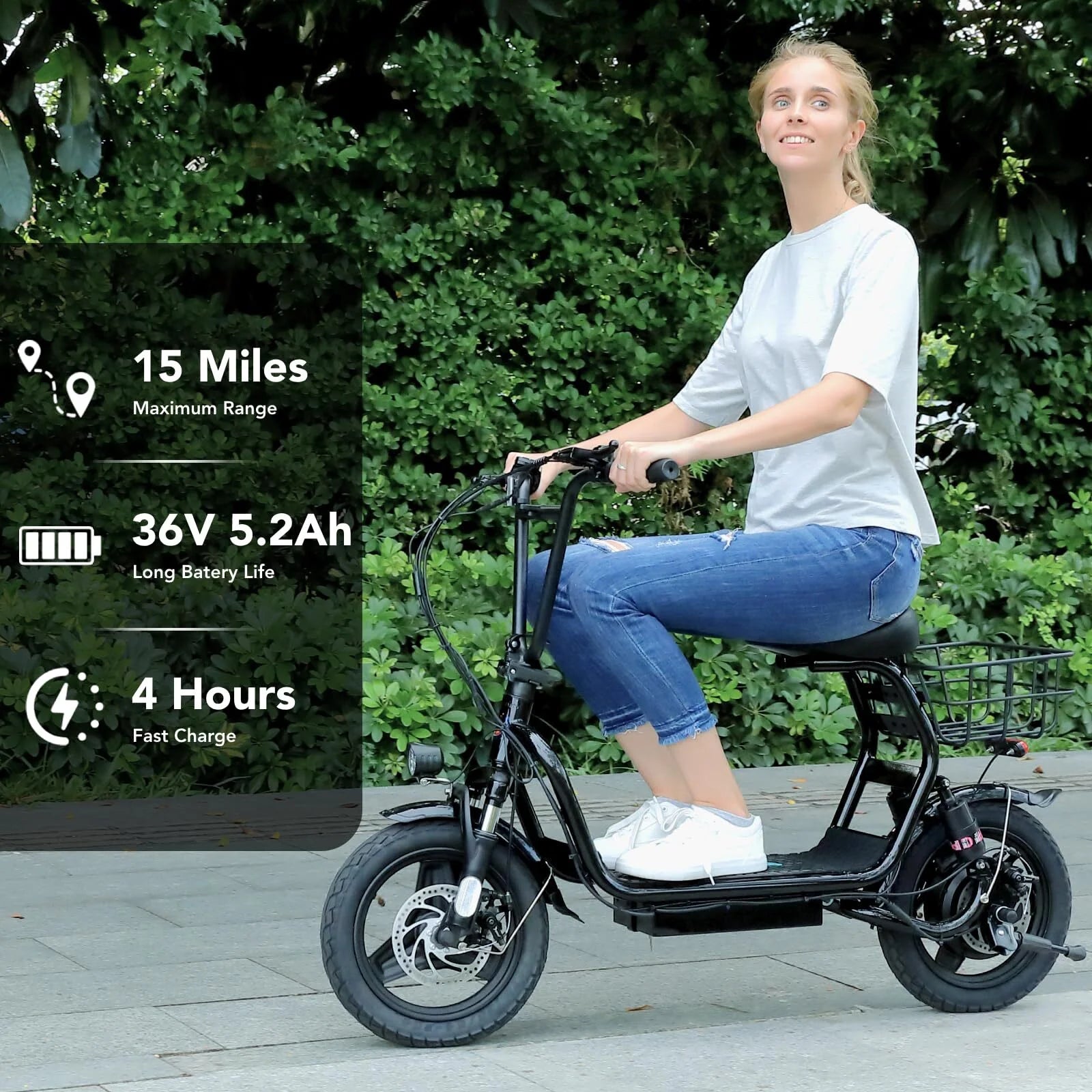 Electric Scooter with Seat, 14" Off-road Tires, 20 MPH Max, Folding I9003