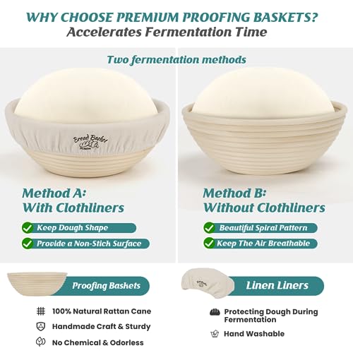 Bread Proofing Basket Set of 2, 9 Inch Round, Sourdough Starter Kit Q803899