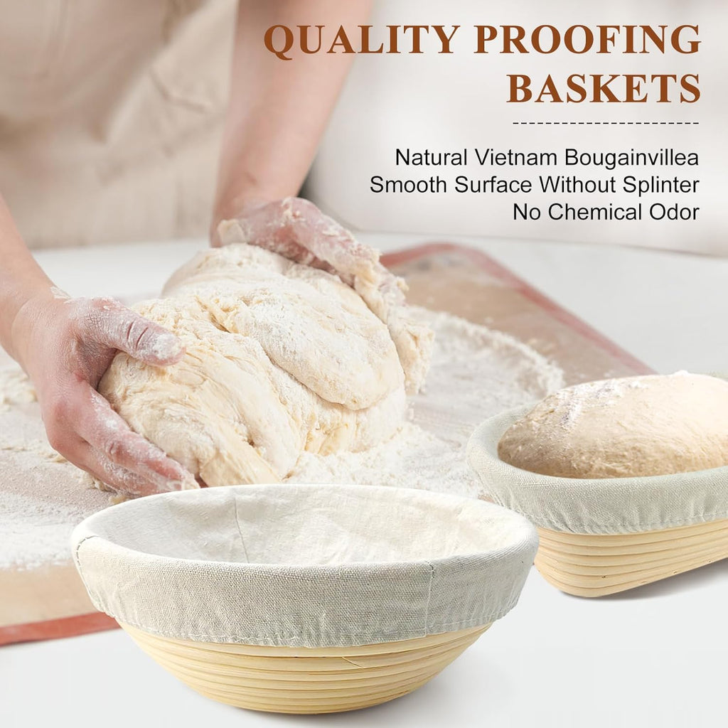 Sourdough Bread Proofing Basket Set with Liner, Lame, Dough Scraper and Brush H3812