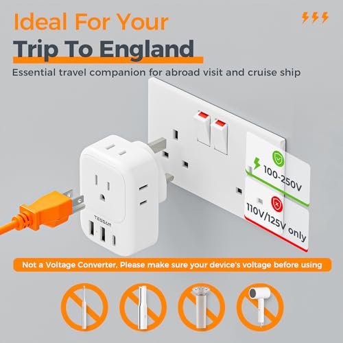 Travel Plug Adapter USB C with 4 AC Outlets and 3 USB Ports F380