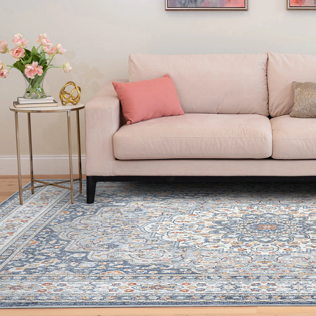 5x8 Medallion Area Rug, Navy and Gray R966