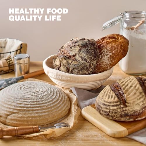 Bread Proofing Basket Set with Linen Liner, Dough Scraper and Whisk Y326