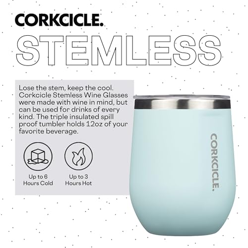 Insulated Stemless Wine Glass Tumbler, 12 oz, Stainless Steel, Powder Blue X9797