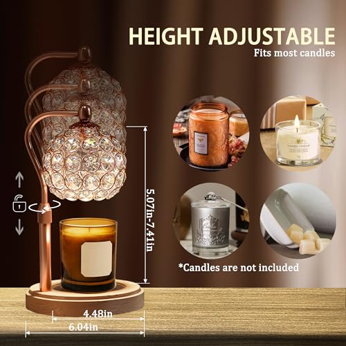 Candle Warmer Lamp with Timer, Adjustable Height and Dimmable, Wood Base O22197