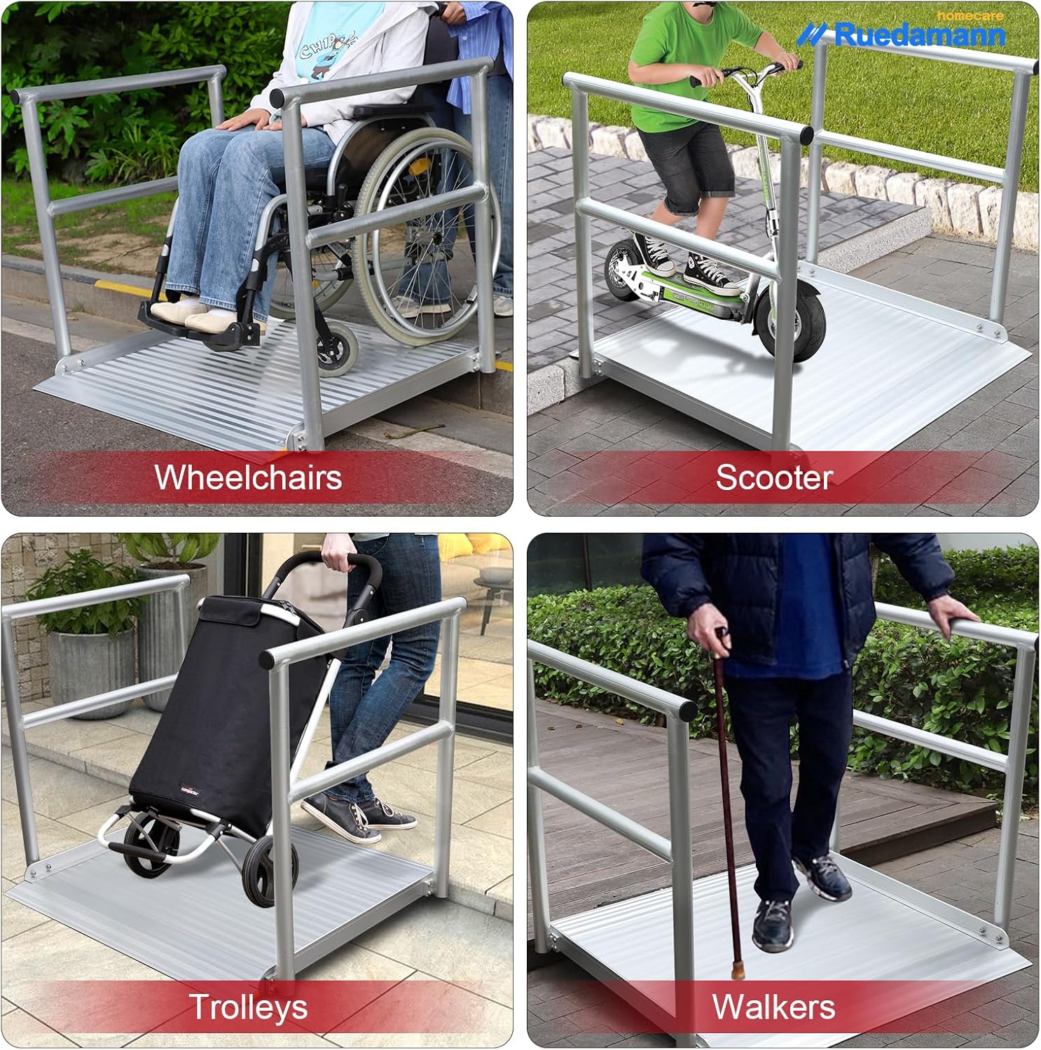Aluminum Wheelchair Ramp with Handrails, 600 Lbs Capacity, Non-Slip for Home Steps Z8390