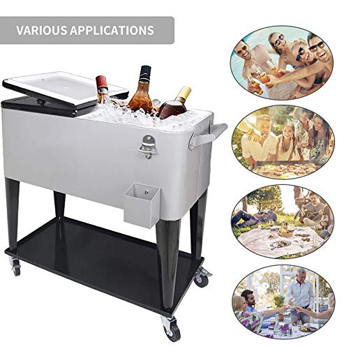 80 Quart Rolling Ice Chest Cooler Cart with Wheels and Handle E3930