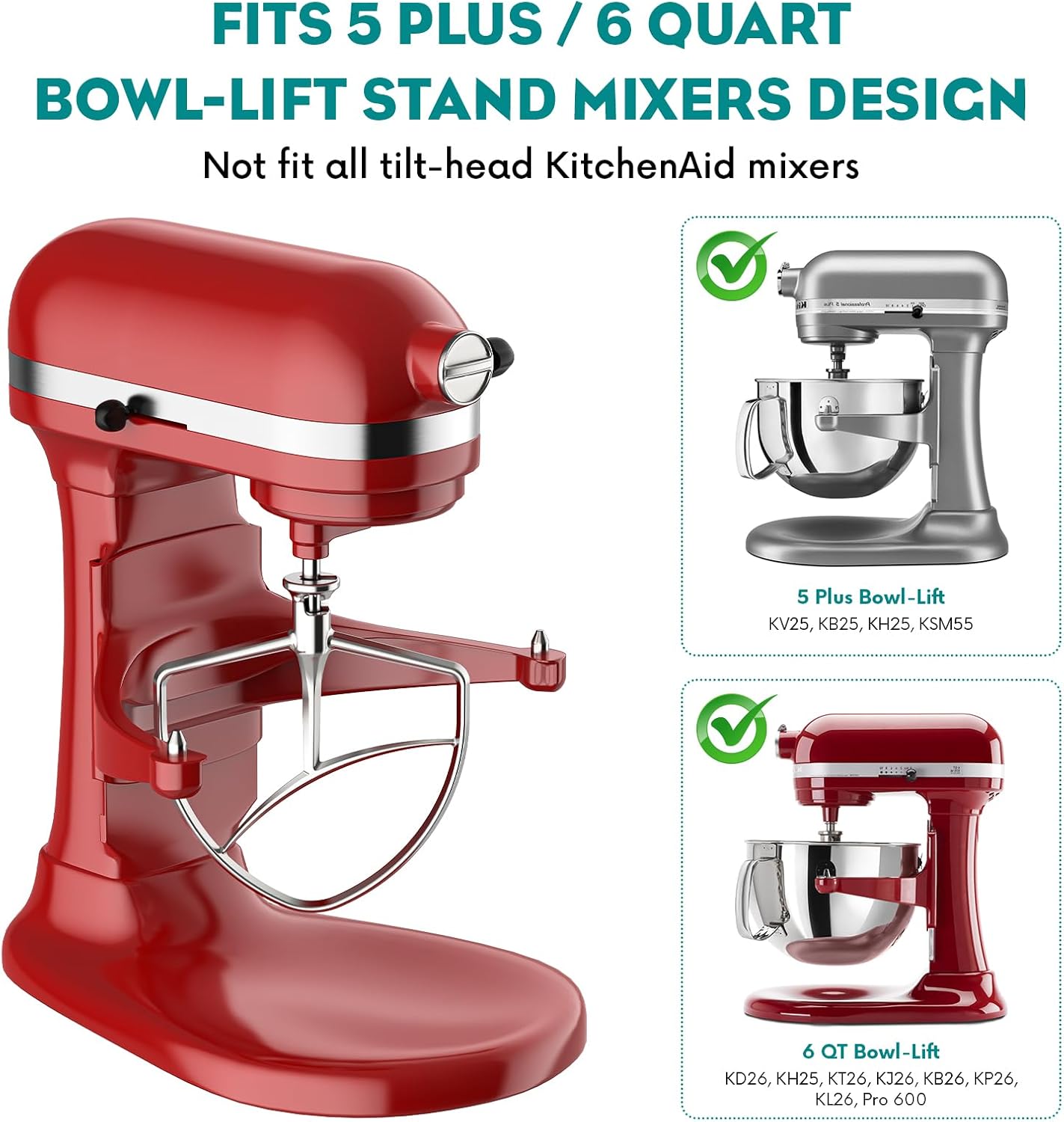 Stainless Steel Flat Beater for Stand Mixer, Bowl-Lift Paddle Attachment, Dishwasher Safe N216
