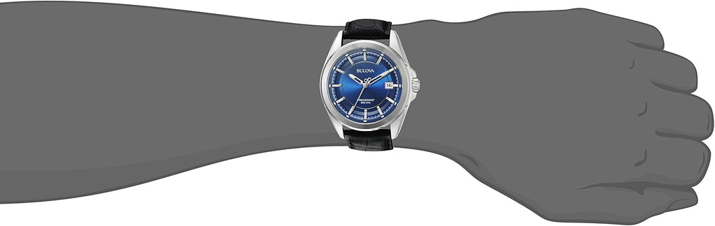 Men's Precisionist Calendar Stainless Steel Watch with Black Leather Strap and Blue Dial J481944