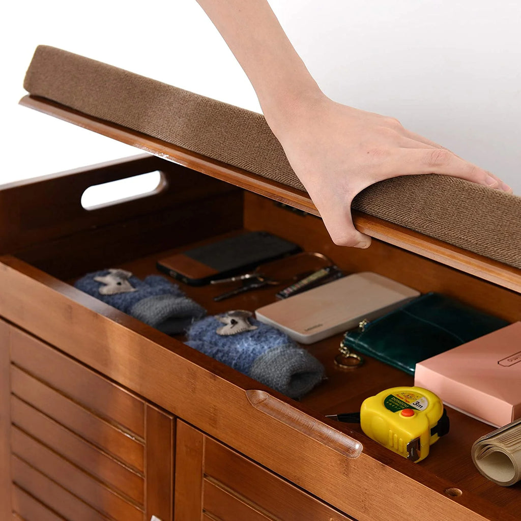 Shoe Storage Bench with Cushion and Hidden Compartment J984