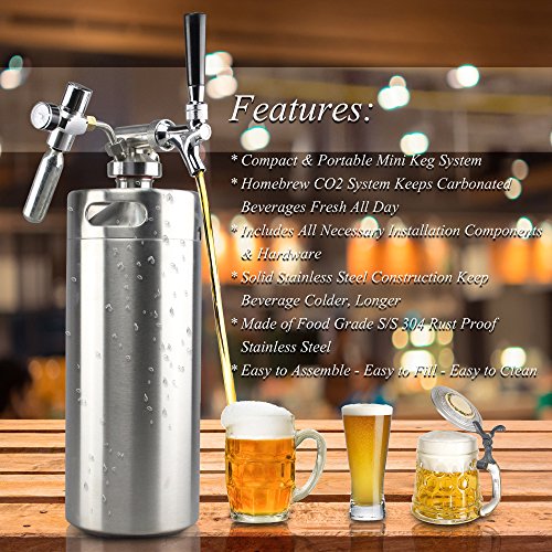 Stainless Steel Mini Keg Dispenser Portable Kegerator Kit with CO2 Regulator T6603