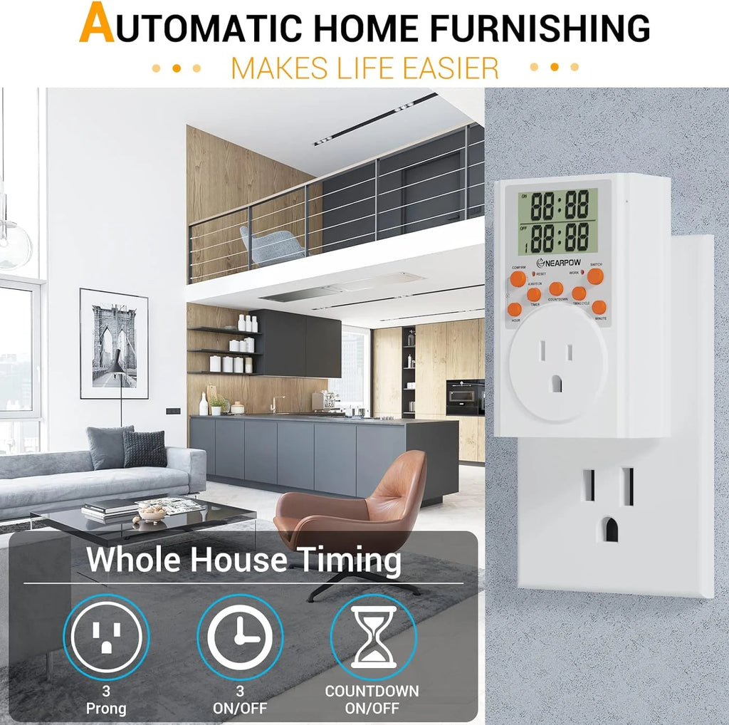 Programmable Plug-in Digital Timer Switch with 3-Prong Outlet F45673