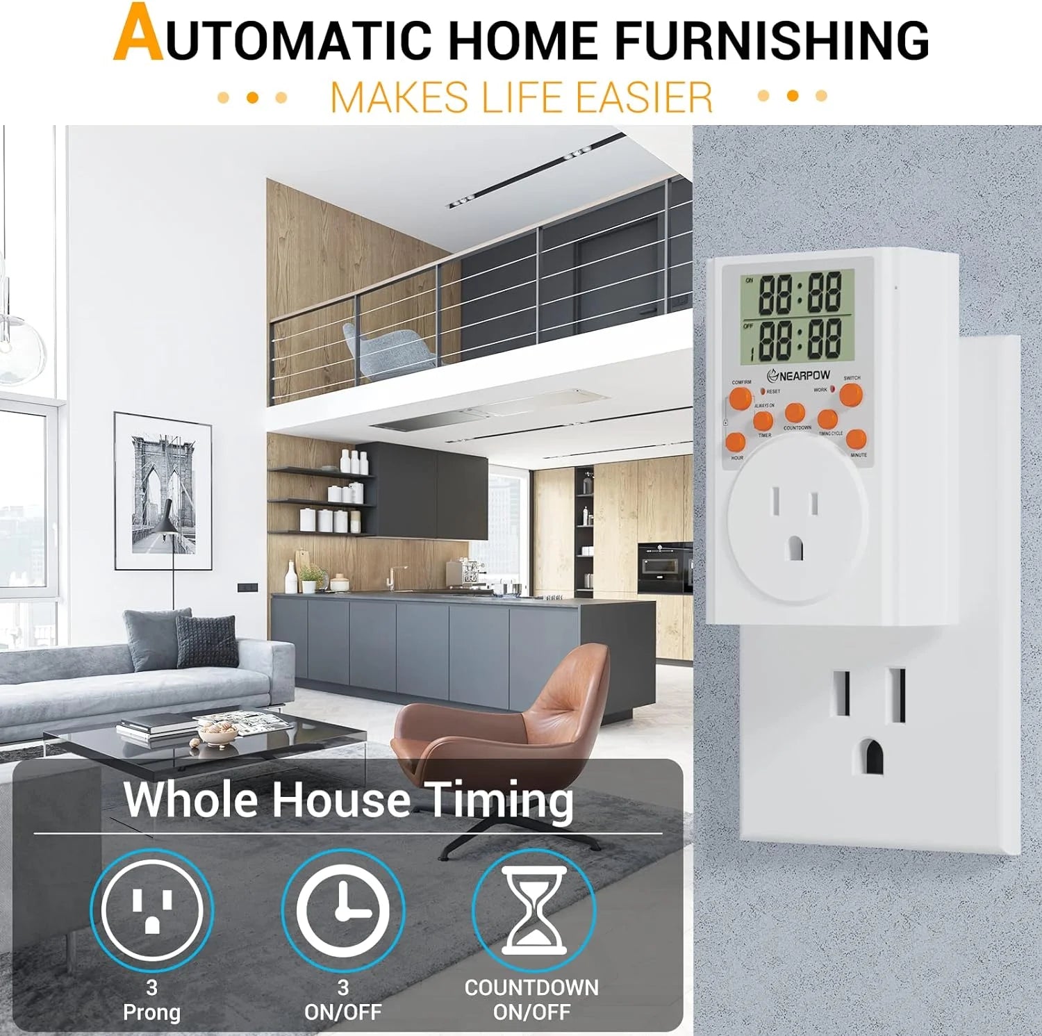 Programmable Plug-in Digital Timer Switch with 3-Prong Outlet F45673