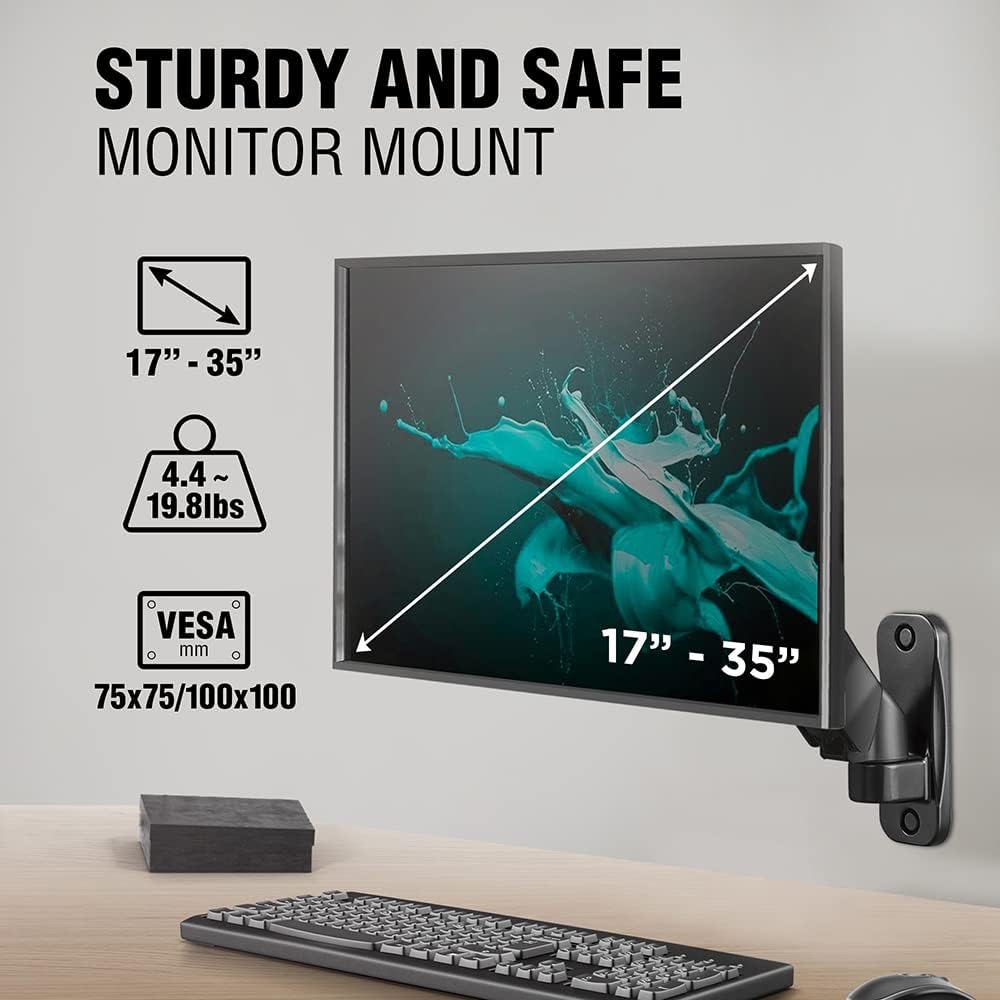 Full Motion Swivel Monitor Wall Mount for 17-35 Inch Displays, 15 Inch Arm Extension, Black Z39635