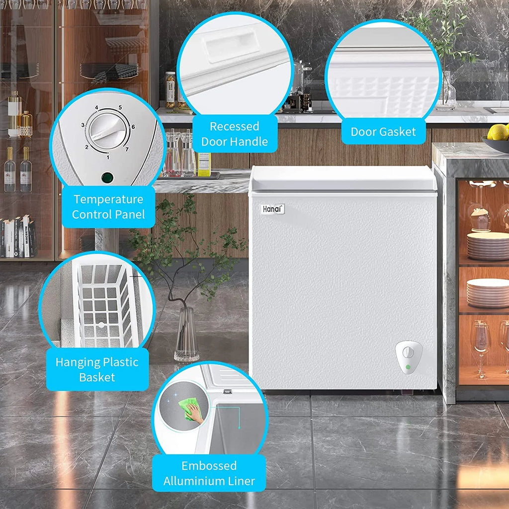 Compact Chest Freezer with Top Open Door and Removable Basket Y357