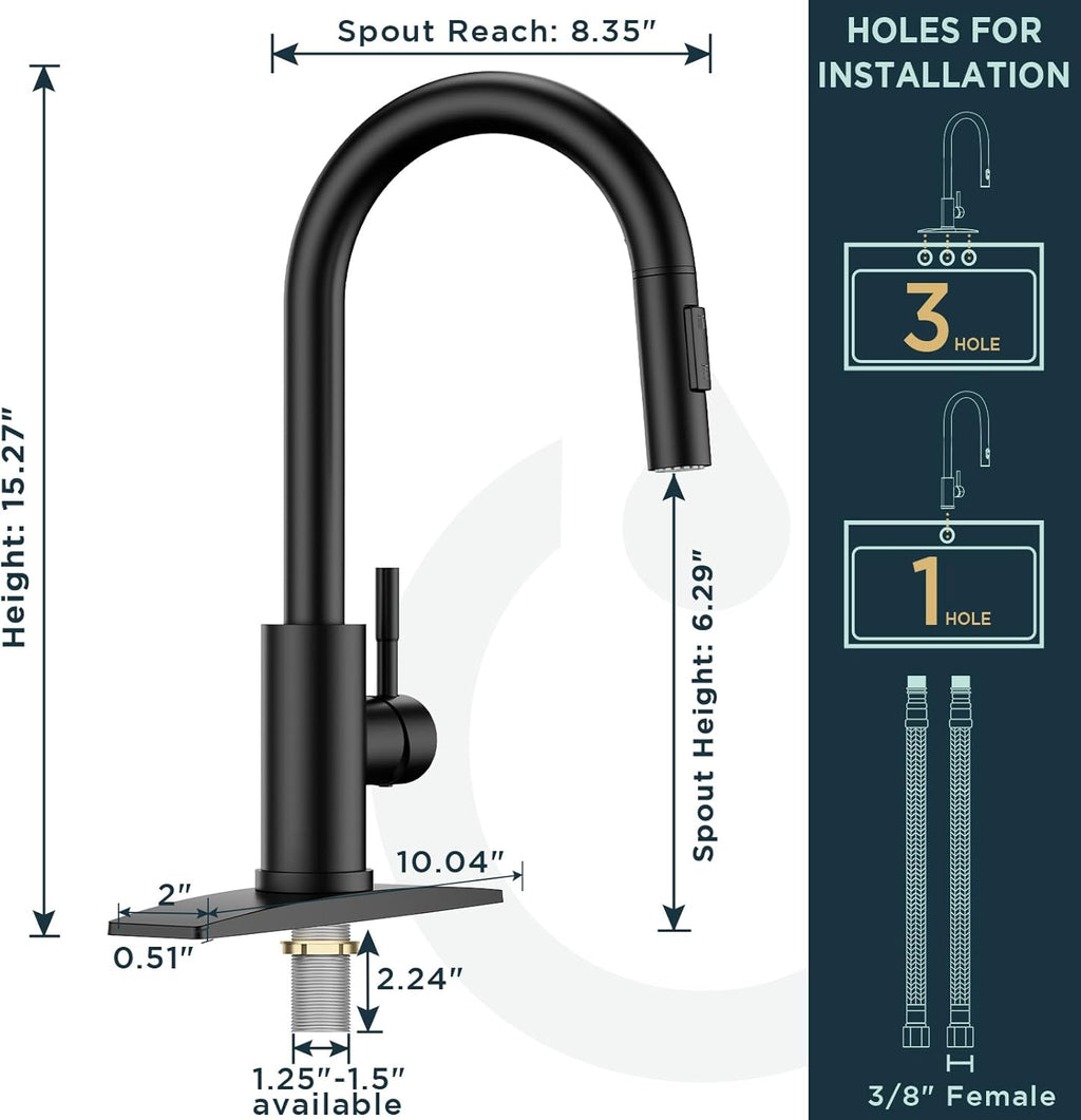 Black Kitchen Faucet with Pull Down Sprayer, High Arc Spout Y545