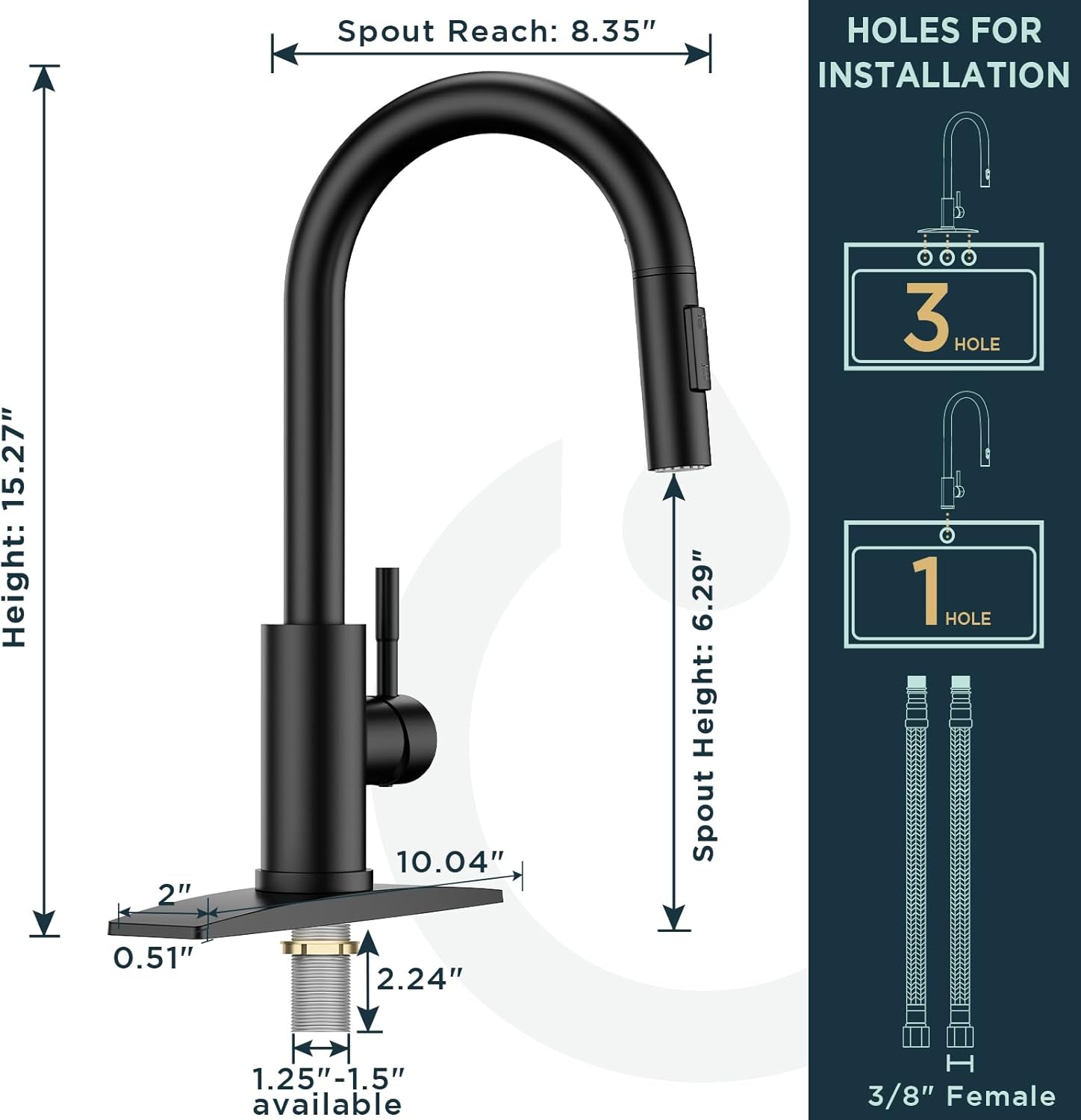 Black Kitchen Faucet with Pull Down Sprayer, High Arc Spout Y545