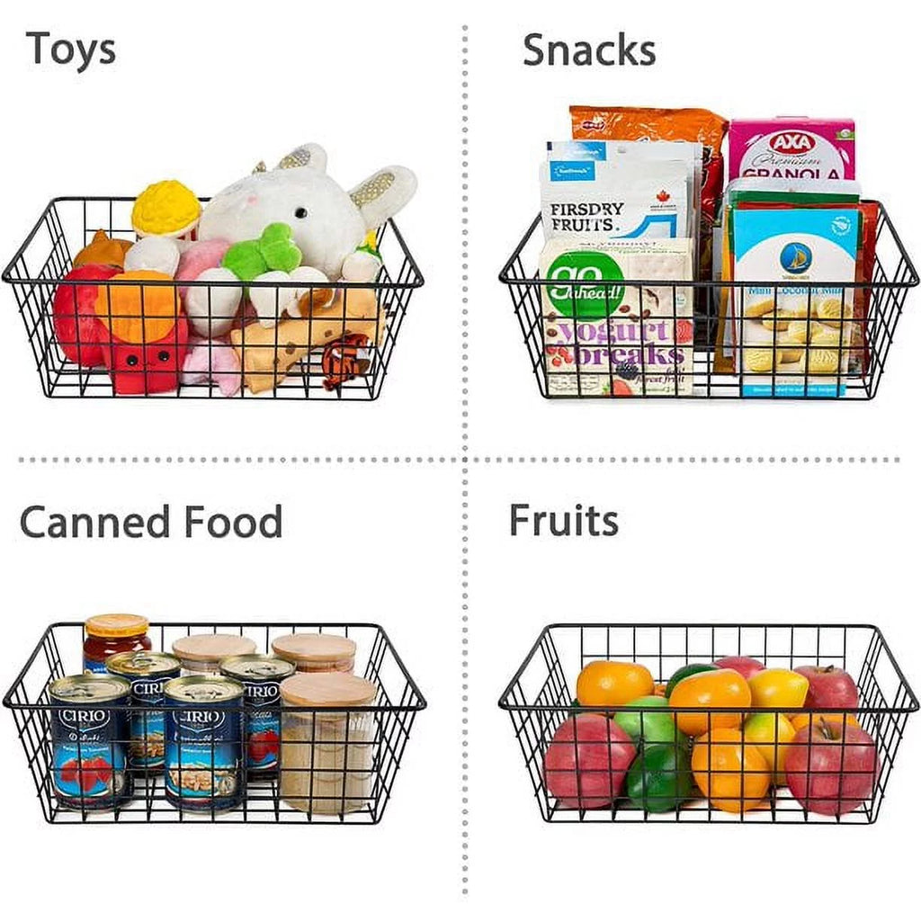 Metal Wire Storage Baskets with Handles, 4 Pack, Black H78236