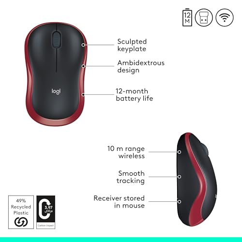 Wireless Mouse, 2.4GHz USB Receiver, 12-Month Battery, 1000 DPI Optical Tracking I608686