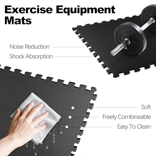 Interlocking Foam Gym Flooring Mat, 1 Inch Thick, 6 Tiles, Black C4472