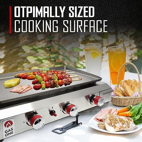 26 Inch Flat Top Gas Grill with 3 Burners for RV Camping Y16043