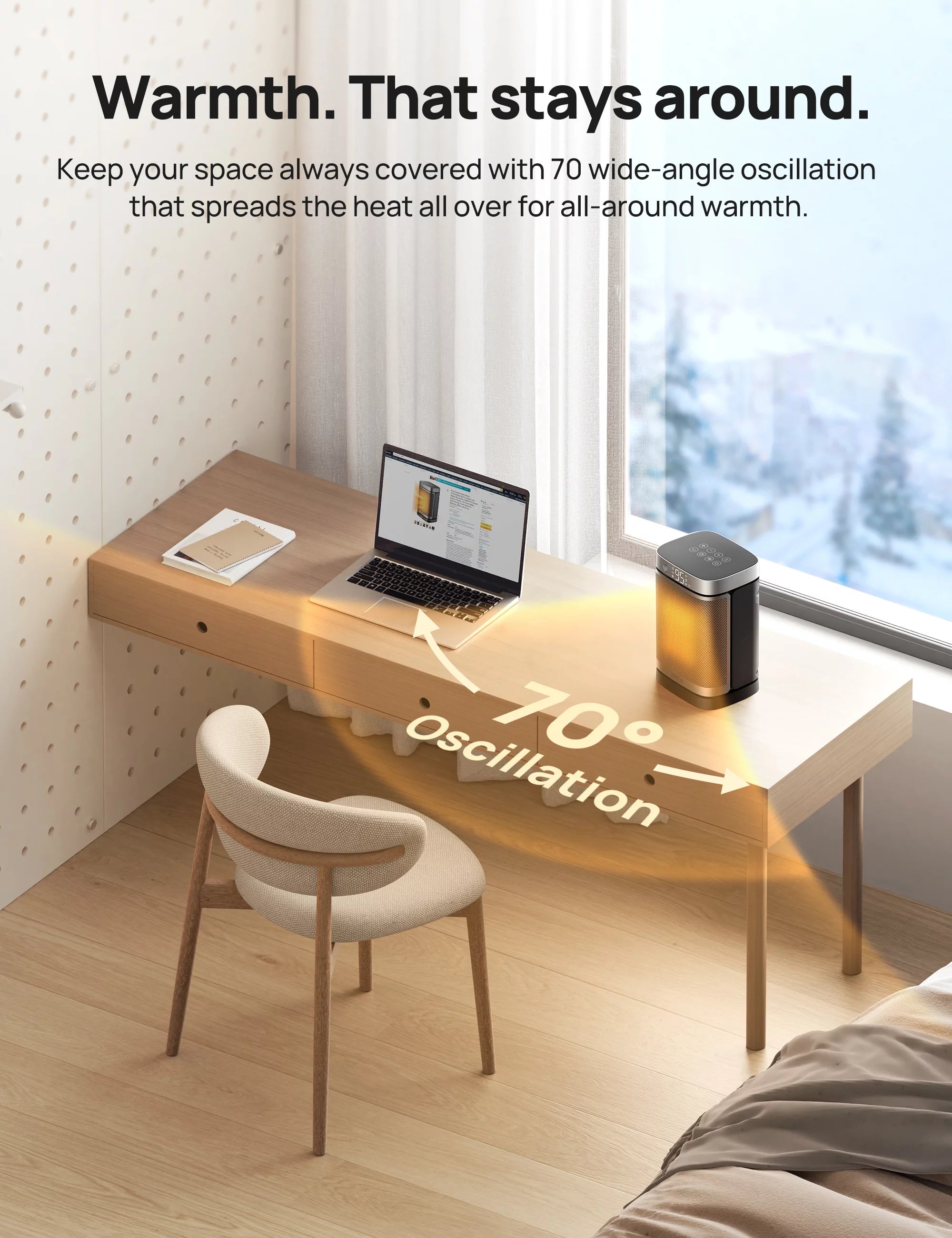 Space Heater with Motion Sensor, 1500W Oscillating, Digital Thermostat, Remote Control Z87925