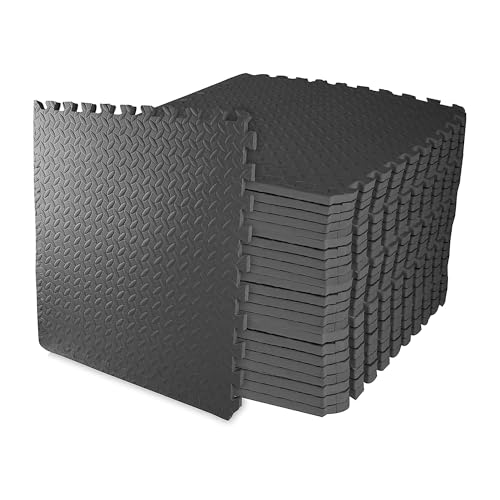 Interlocking Foam Gym Flooring Mat, 1 Inch Thick, 6 Tiles, Black C4472