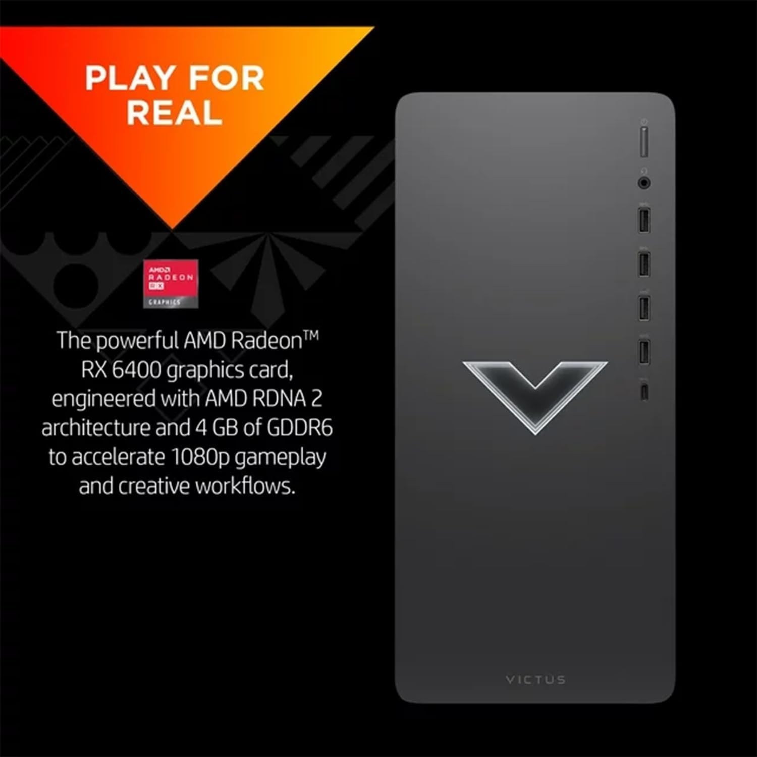 Gaming Tower Desktop, AMD Ryzen 5 5600G, Radeon RX 6400, 16GB RAM, 512GB SSD, Windows 11 Home E358864