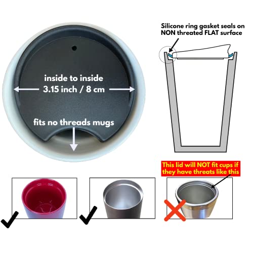 Replacement Lid for Coffee Mug & Tea Cup, Fits Ceramic Travel Mug 10oz / 12oz / 16oz F890
