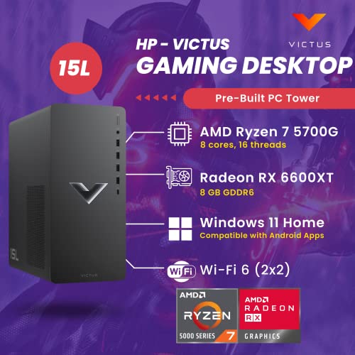 Gaming PC Desktop, AMD Ryzen 7, 32GB RAM, 2TB SSD, Radeon RX 6600XT, WiFi 6, Windows 11 L65451