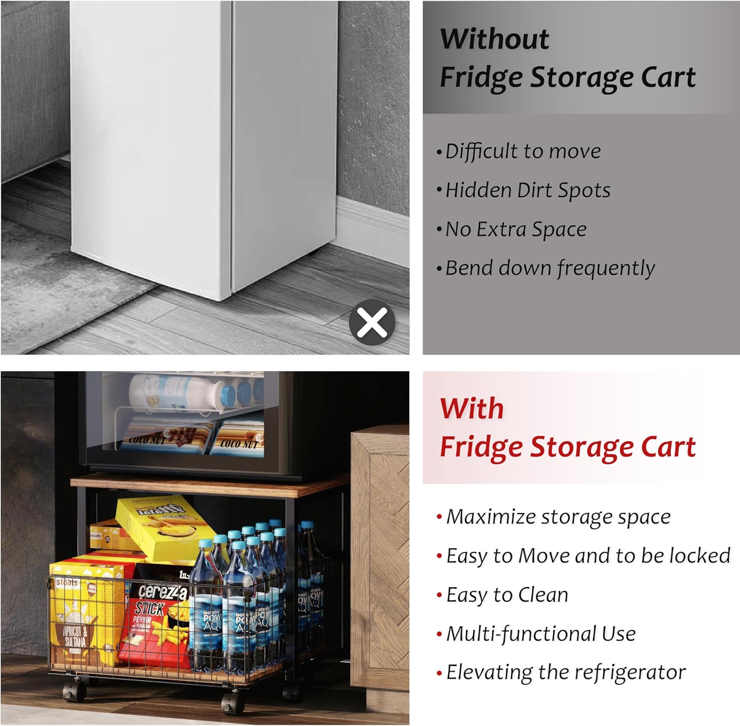 Mini Fridge Stand with Storage, 4 Lockable Wheels F67760