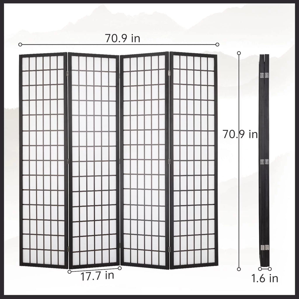4 Panel Wood Room Dividers Folding Privacy Screen 71" Tall Portable Partition Q384