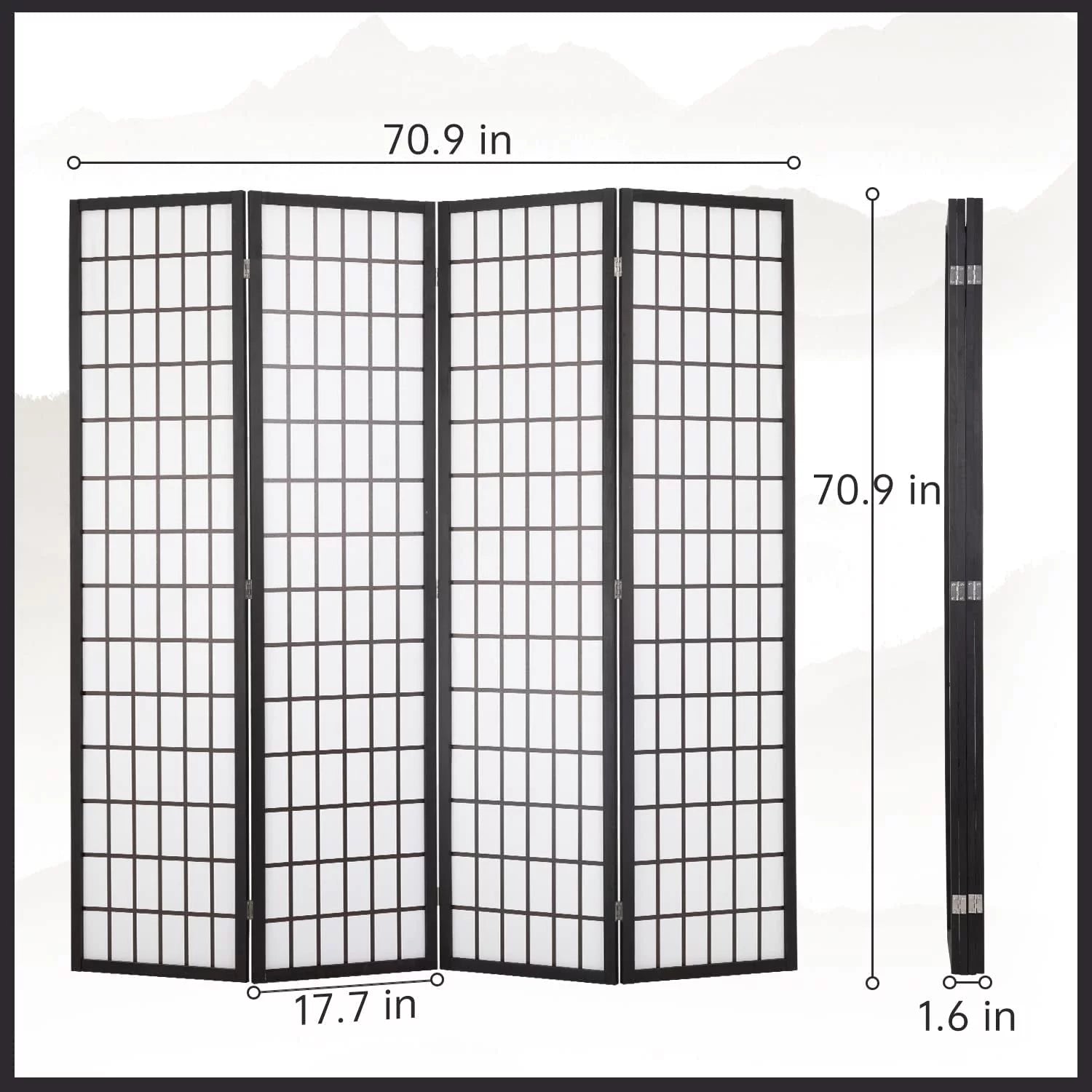 4 Panel Wood Room Dividers Folding Privacy Screen 71" Tall Portable Partition Q384
