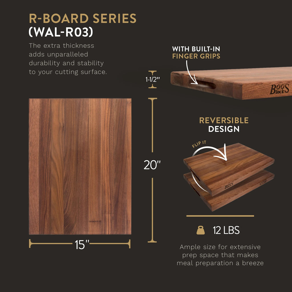 Walnut Wood Edge Grain Reversible Cutting Board, 20" x 15" x 1.5" V9120