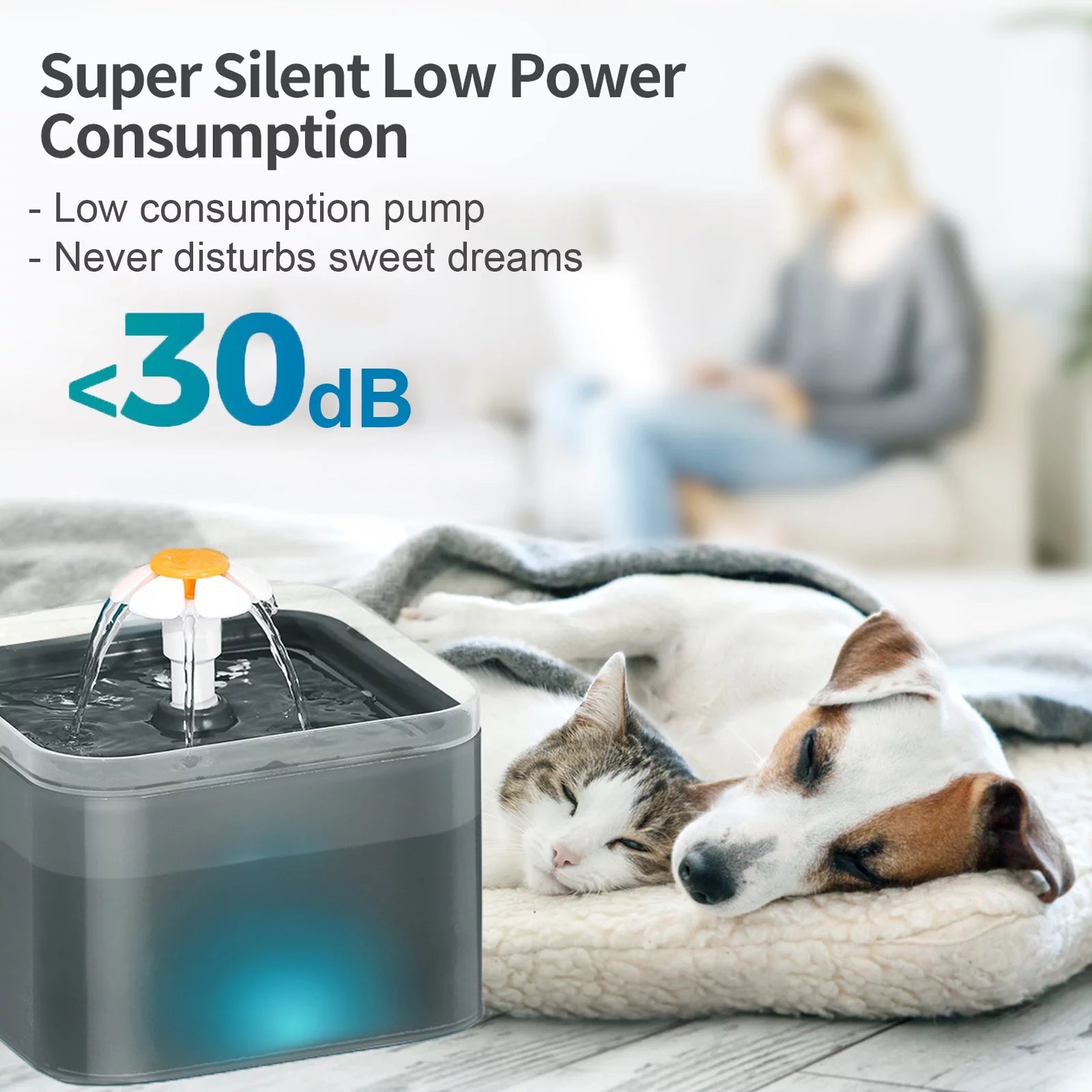 Cat Water Fountain 2L with Replacement Filters, Quiet Pump, Black Z925082