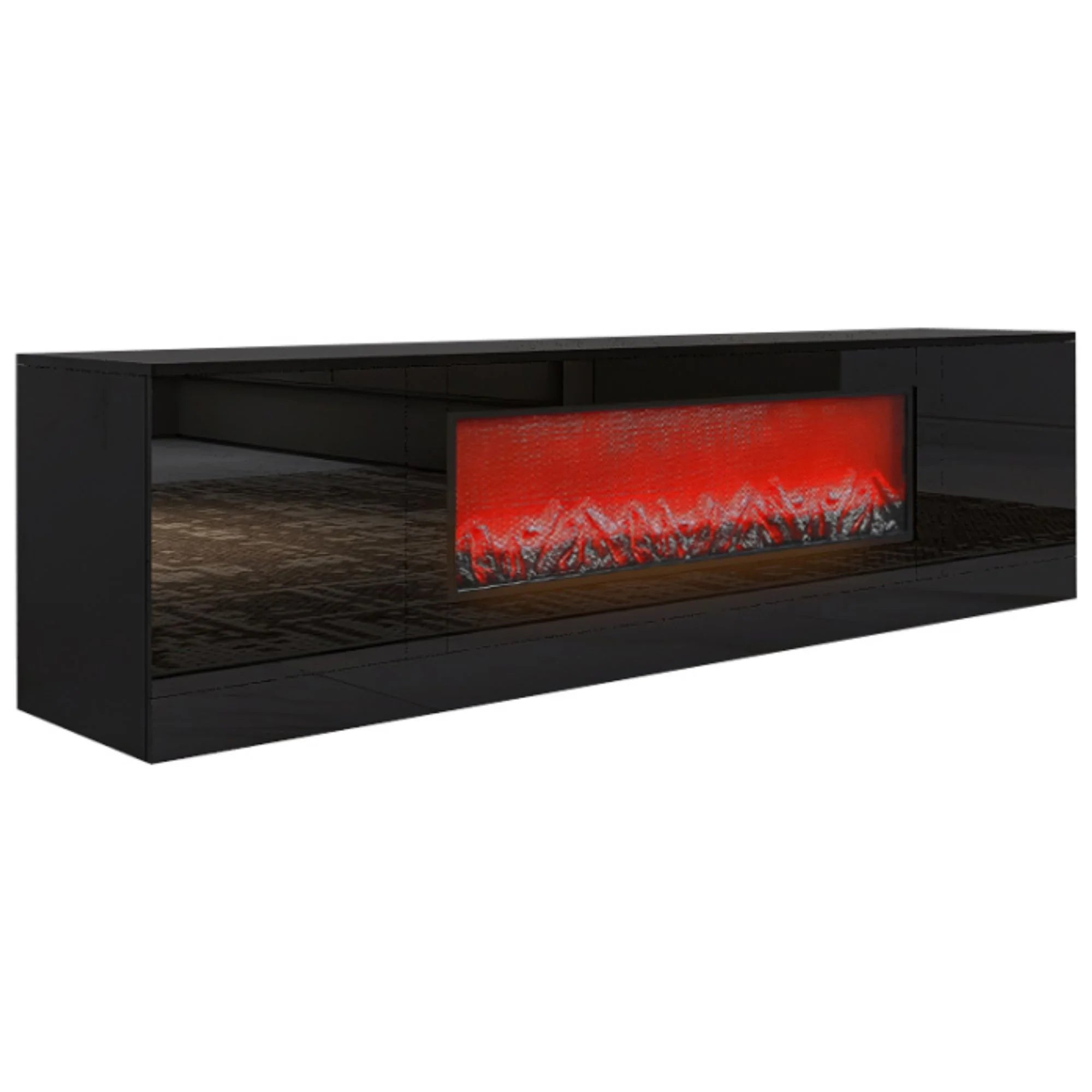 Electric Fireplace TV Stand with Wood Texture, High Glossy Finish H328340