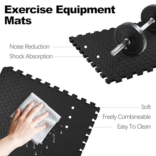 Interlocking Foam Gym Flooring Mat, 1 Inch Thick, 6 Tiles, Black C4472