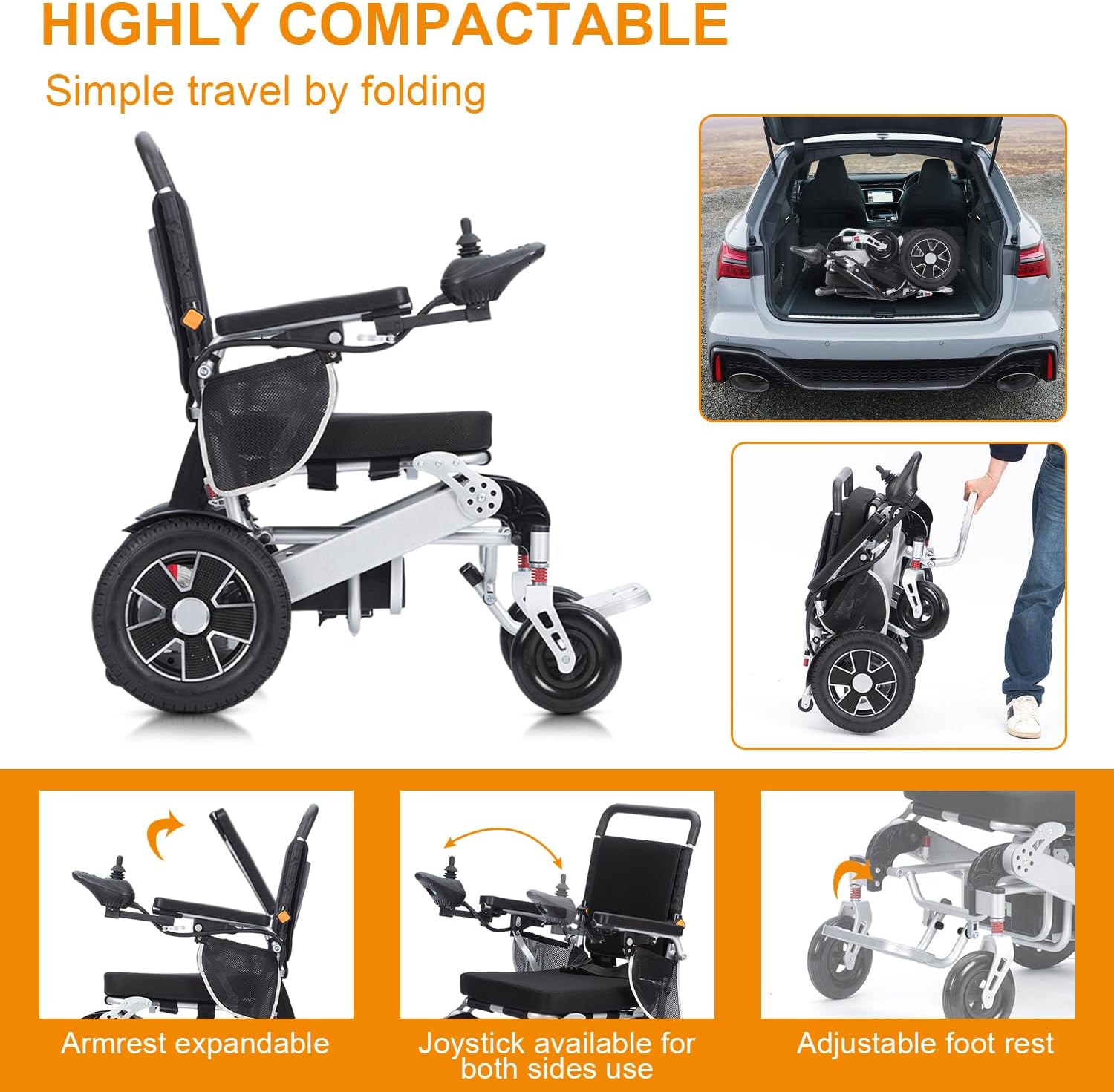 Foldable Electric Wheelchair for Adults, 20 mi Range V4748