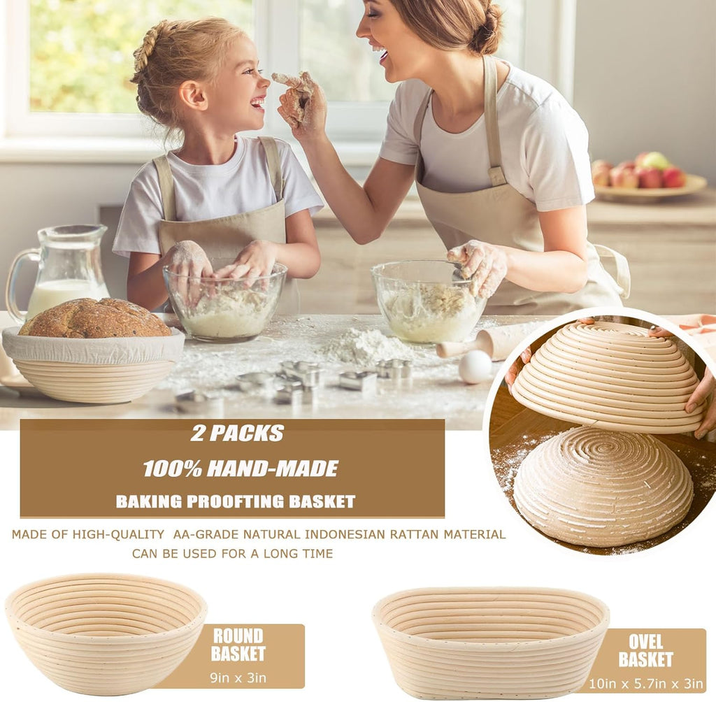Banneton Bread Proofing Baskets Set with Lame, Danish Whisk, Liners S188