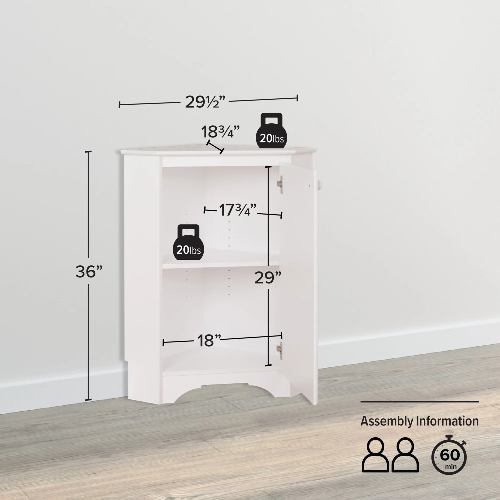 Corner Storage Cabinet with Doors, White K603911