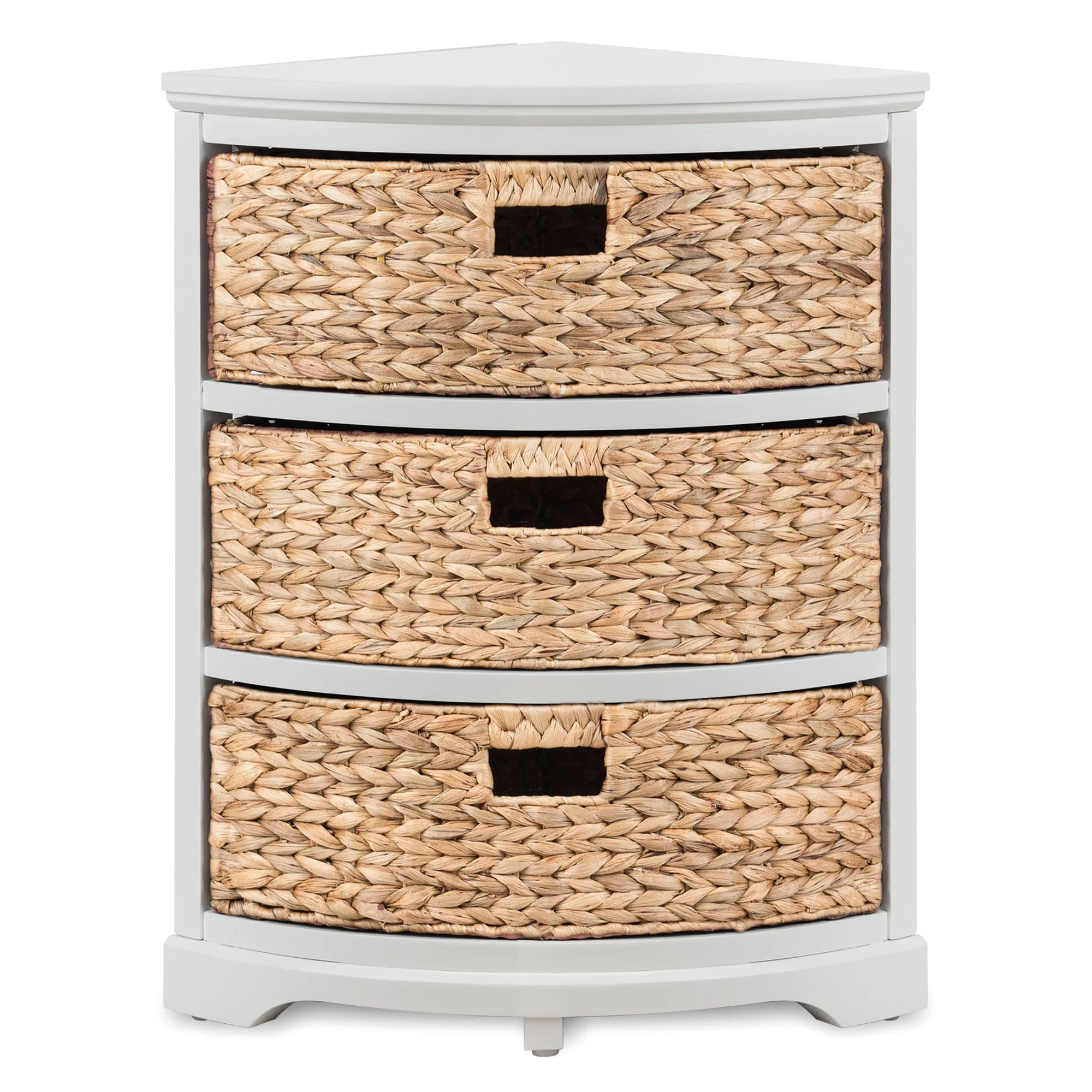 3 Tier Corner Storage Cabinet with 3 Wicker Baskets, White N35008